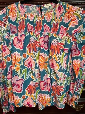 Jodifl Floral Ruffled Smocked Top Women’s Size Small Bohemian Cottagecore Retro